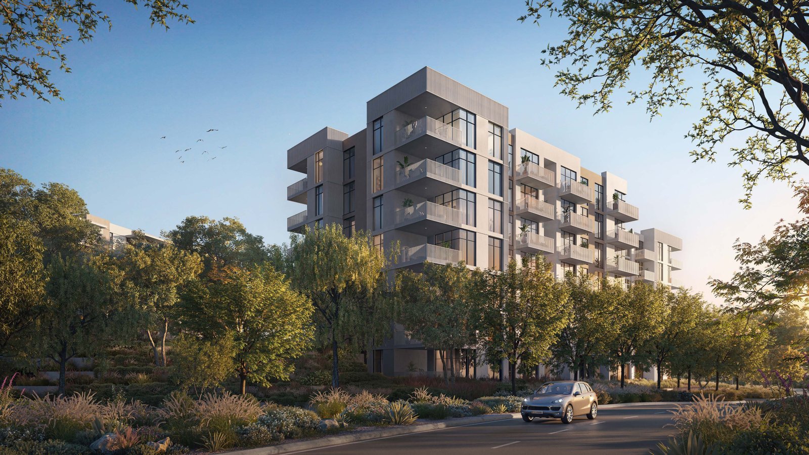 Residential building among greenery
